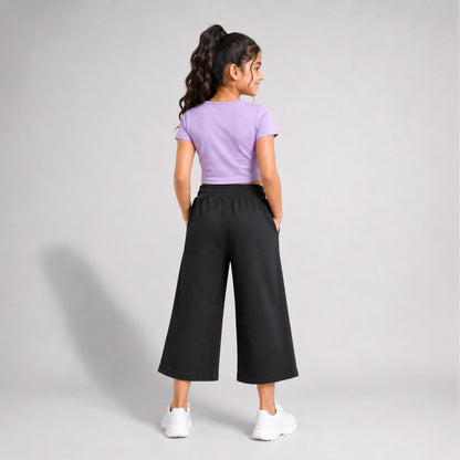 Charm N cherish Girls Premium Cotton Flare Pants – Pack 1 (Black Color)