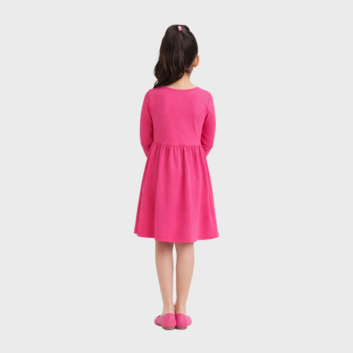 Girls Cotton Long Dress Full Sleeve, Pink