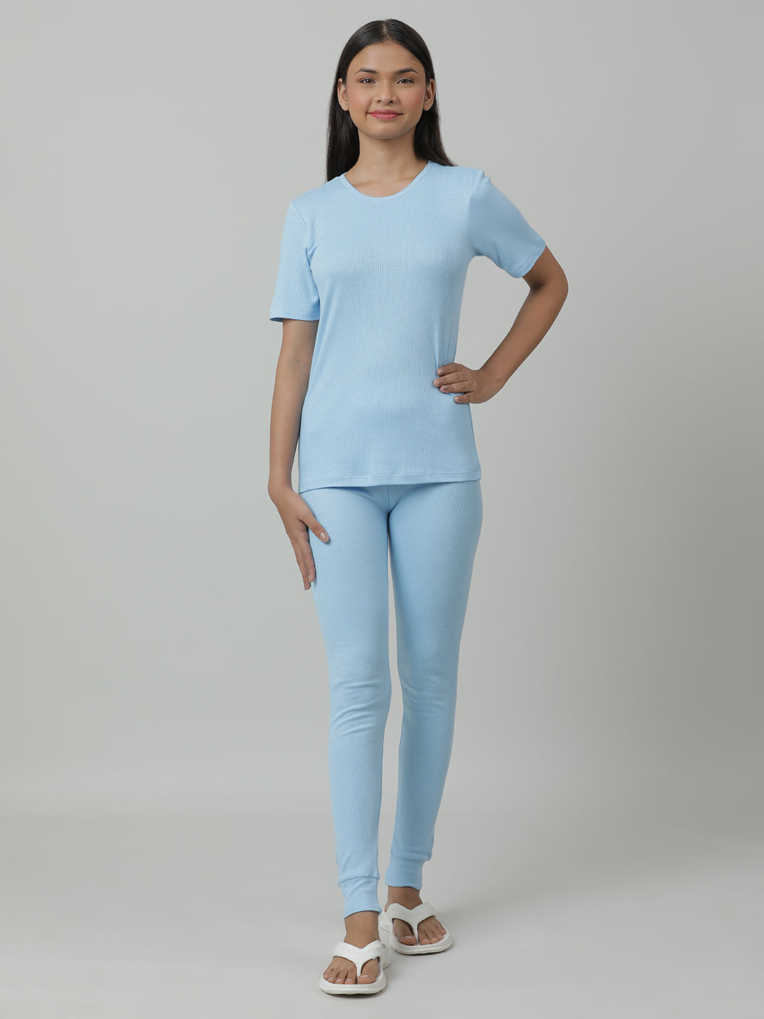 Unisex Thermal Short Sleeve Vest & Pant Set_ Blue.