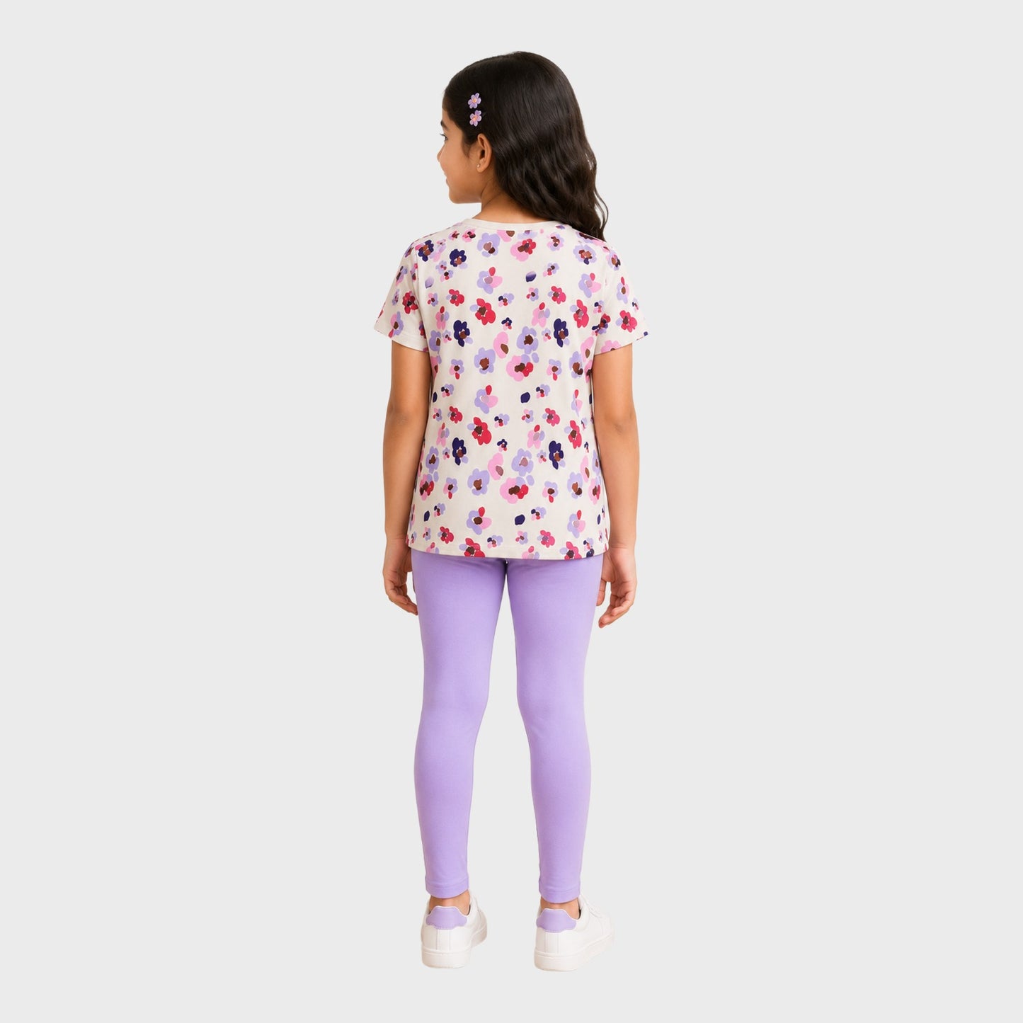 Girls Cotton Short Sleeve Colorful All-Over Flower Print Summer Casual T-Shirt