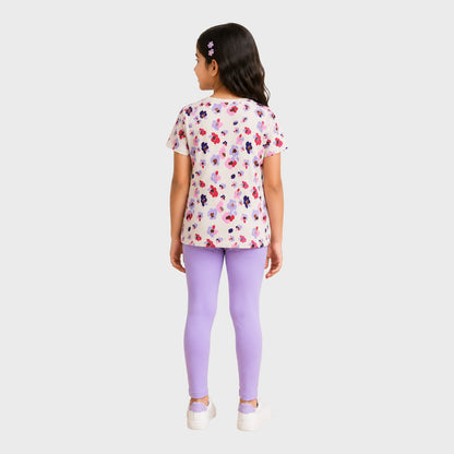 Girls Cotton Short Sleeve Colorful All-Over Flower Print Summer Casual T-Shirt