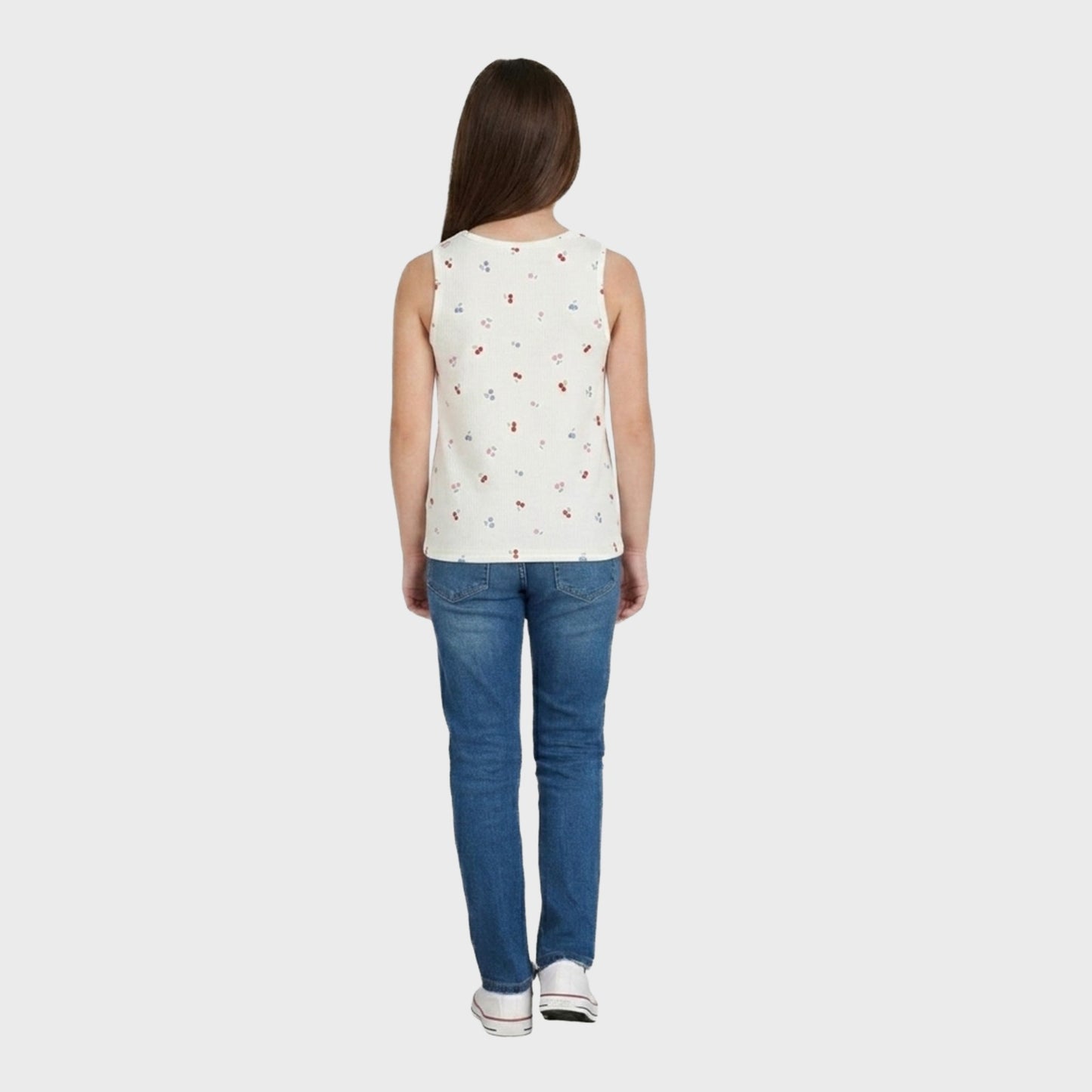 Girl's Fruit Print Tank Top Set - Pack of 3 (Navy, White, Pink) - Premium Soft Cotton Sleeveless Vests