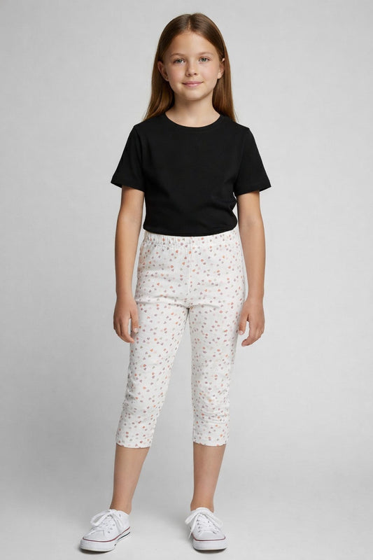 Girls' 3/4 Cotton Leggings - Heart Allover print (Pack of 1)