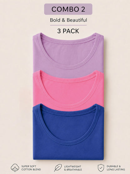 Girls Cotton Short Sleeve T-Shirt - Pack of 3