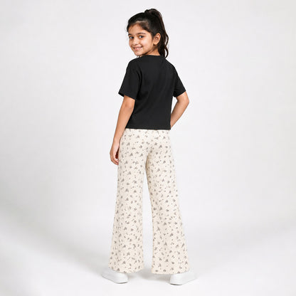 Girls' Cotton Flare Pants Flower AOP Color