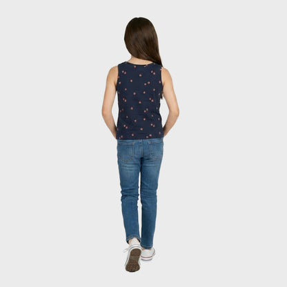 Girls' Navy Blue Sleeveless Tank Top with Strawberry Print