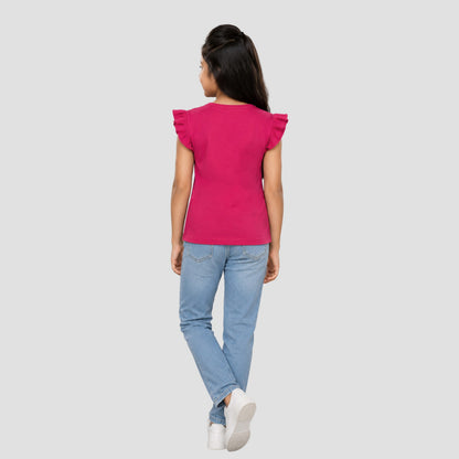 Girls' Soft Cotton Flutter Sleeve Round Neck Top | Casual Summer T-Shirt for Kids