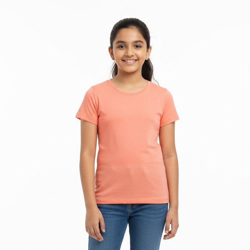 Girls Short Sleeve Tshirt Pack of 1_Coral