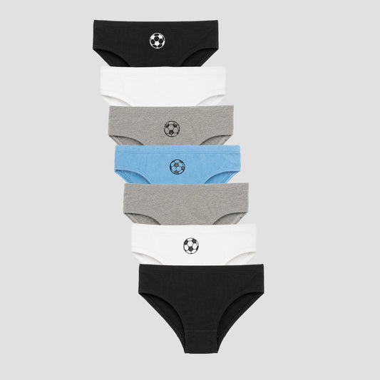 Boys' Cotton Brief - Football Placement Print Multicolor Combo(Pack of 7)