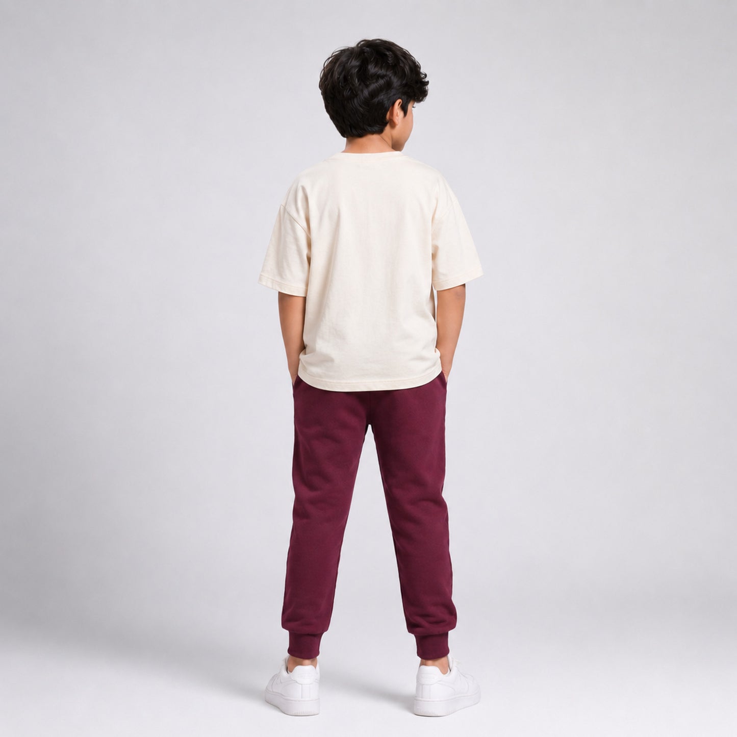 Charm N Cherish Boys Maroon Solid Elastic Waist Jogger Pants