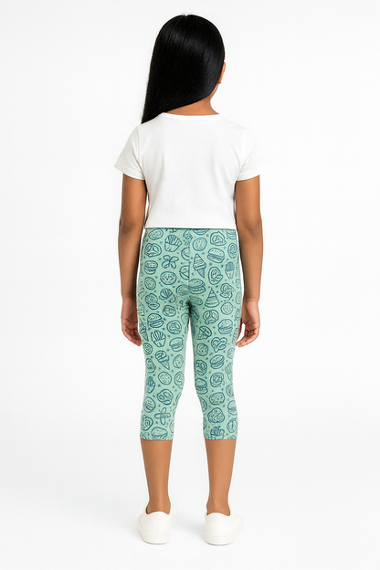Girls' 3/4th Cotton Leggings - Green (Pack of 1)
