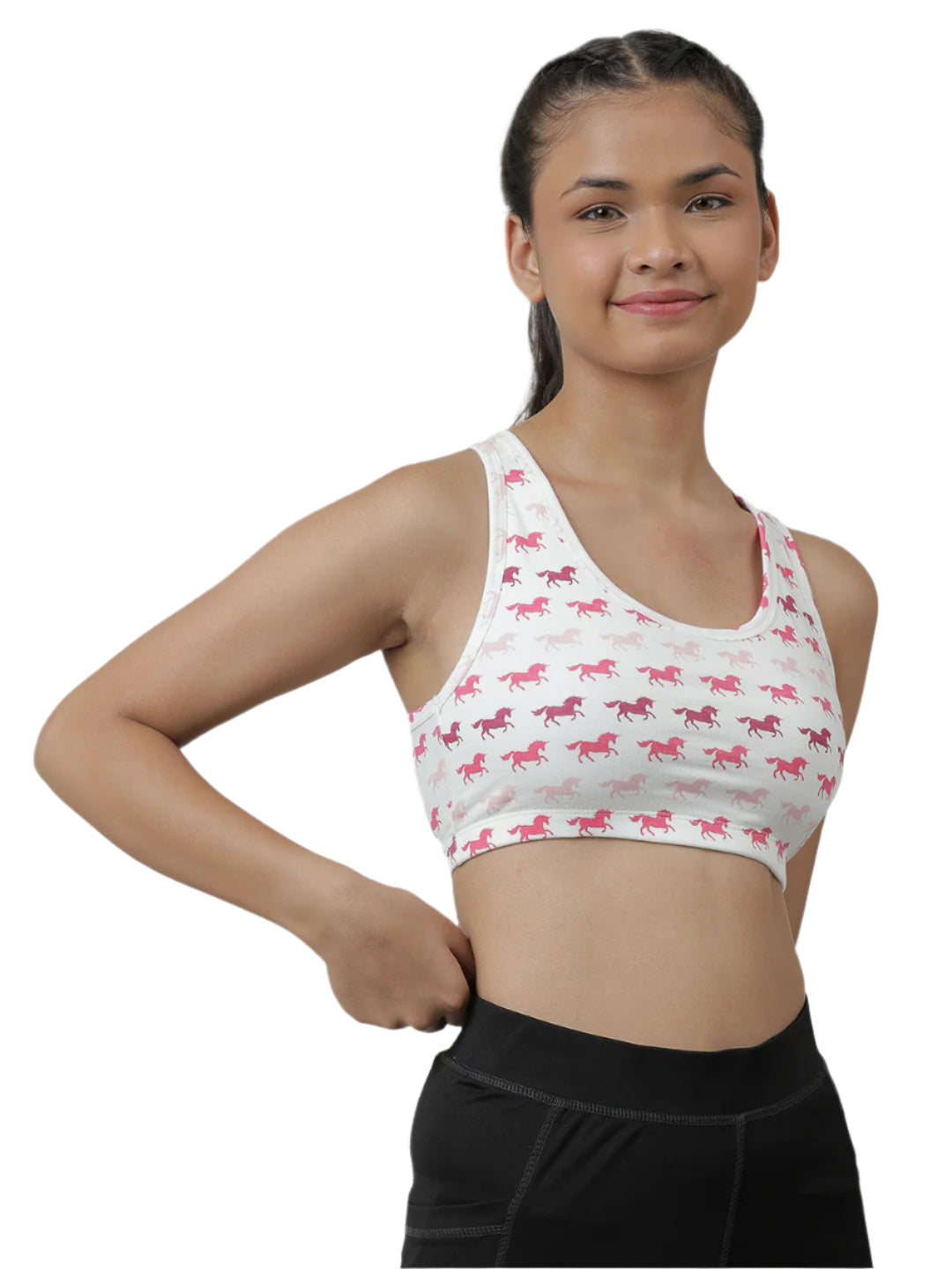 Sports Bra -Solid Colour & Horse All over Print combo of 3.