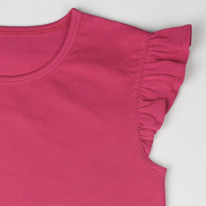 Girls' Soft Cotton Flutter Sleeve Round Neck Top | Casual Summer T-Shirt for Kids