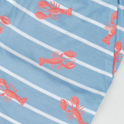 Boys Blue Striped & Lobster Print Mid-Rise Shorts