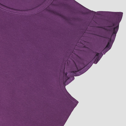 Girls' Soft Cotton Flutter Sleeve Round Neck Top | Casual Summer T-Shirt for Kids
