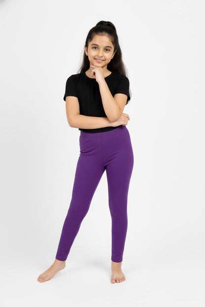 Girls Leggings  Solid Purple Color Pack Of 1