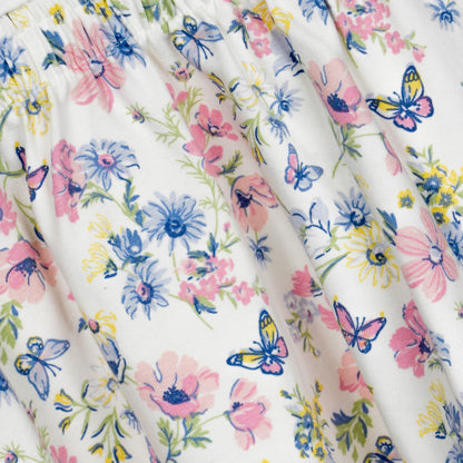 Girls' Floral Print Fit-and-Flare Dress with Butterfly Graphic