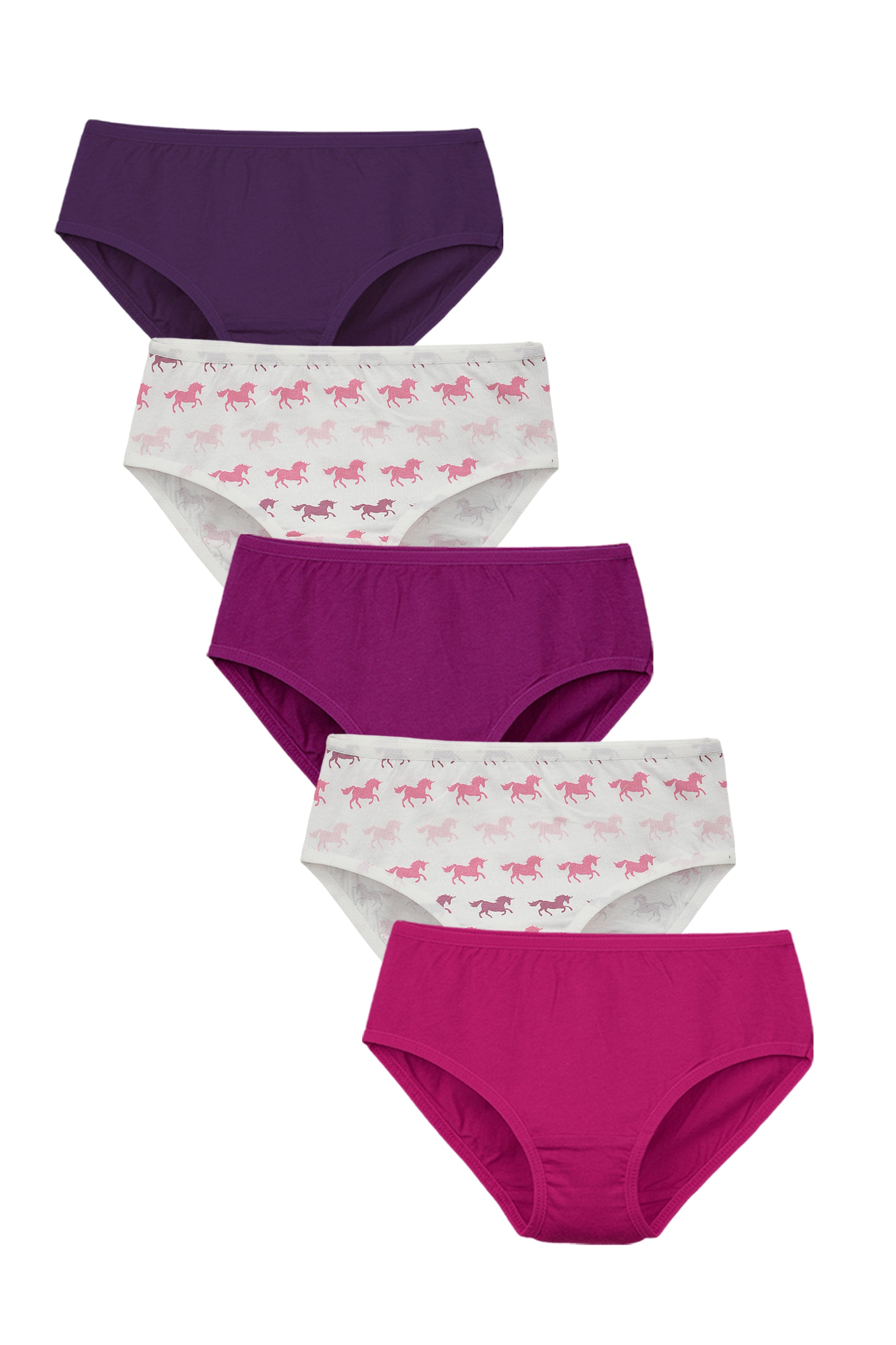 Girls Brief - Unicorn All Over & Solid Colour Combo  Pack of 5.