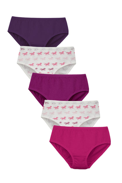 Girls Brief - Unicorn All Over & Solid Colour Combo  Pack of 5.