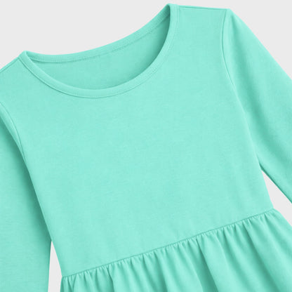 Girls Cotton Long Dress Full Sleeve, Aqua