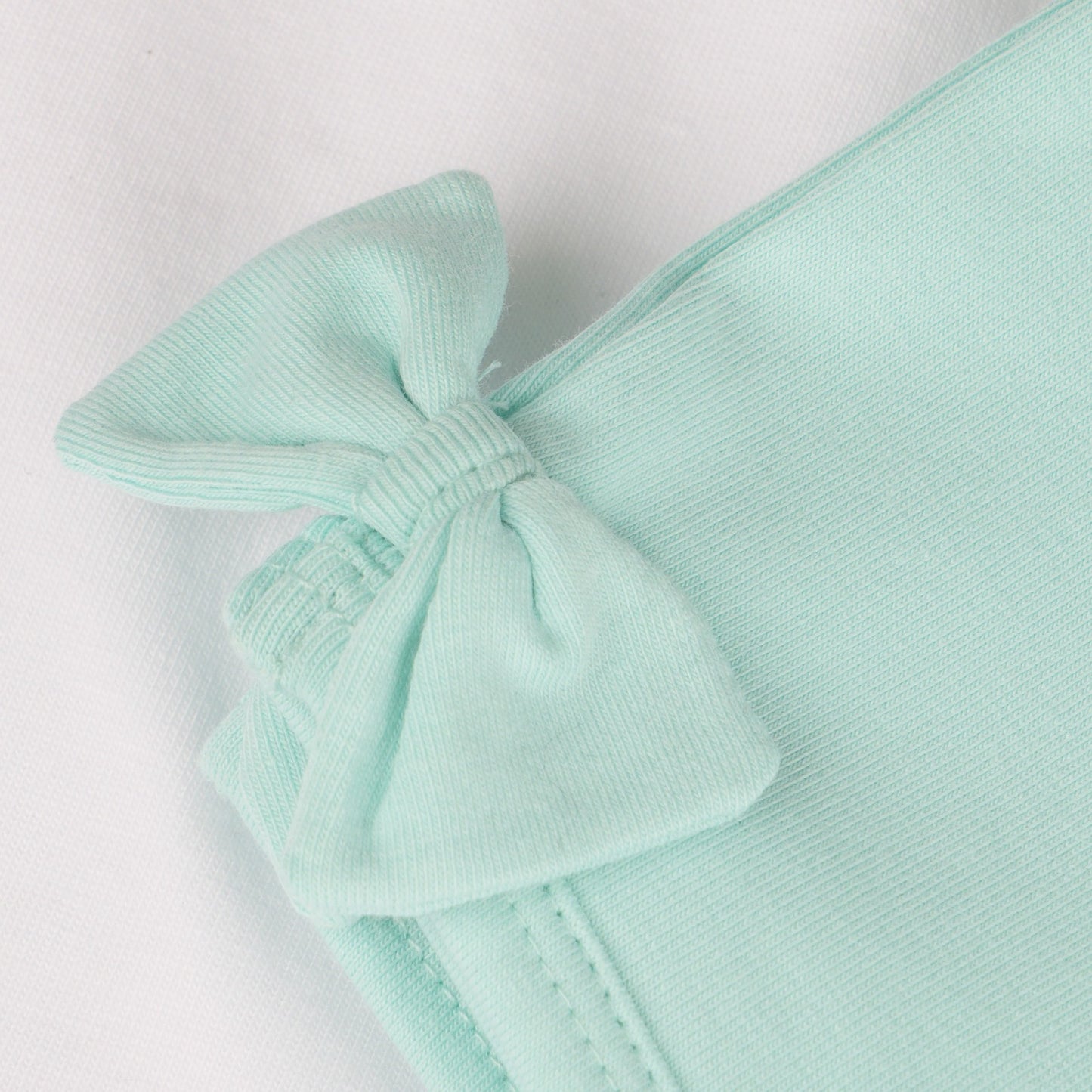 Girls Summer Clothes Set - Sleeveless White Tank Top and Mint Green Cotton Knit Shorts with Side Bow Accent, Casual 2-Piece Playwear Outfit for Kids