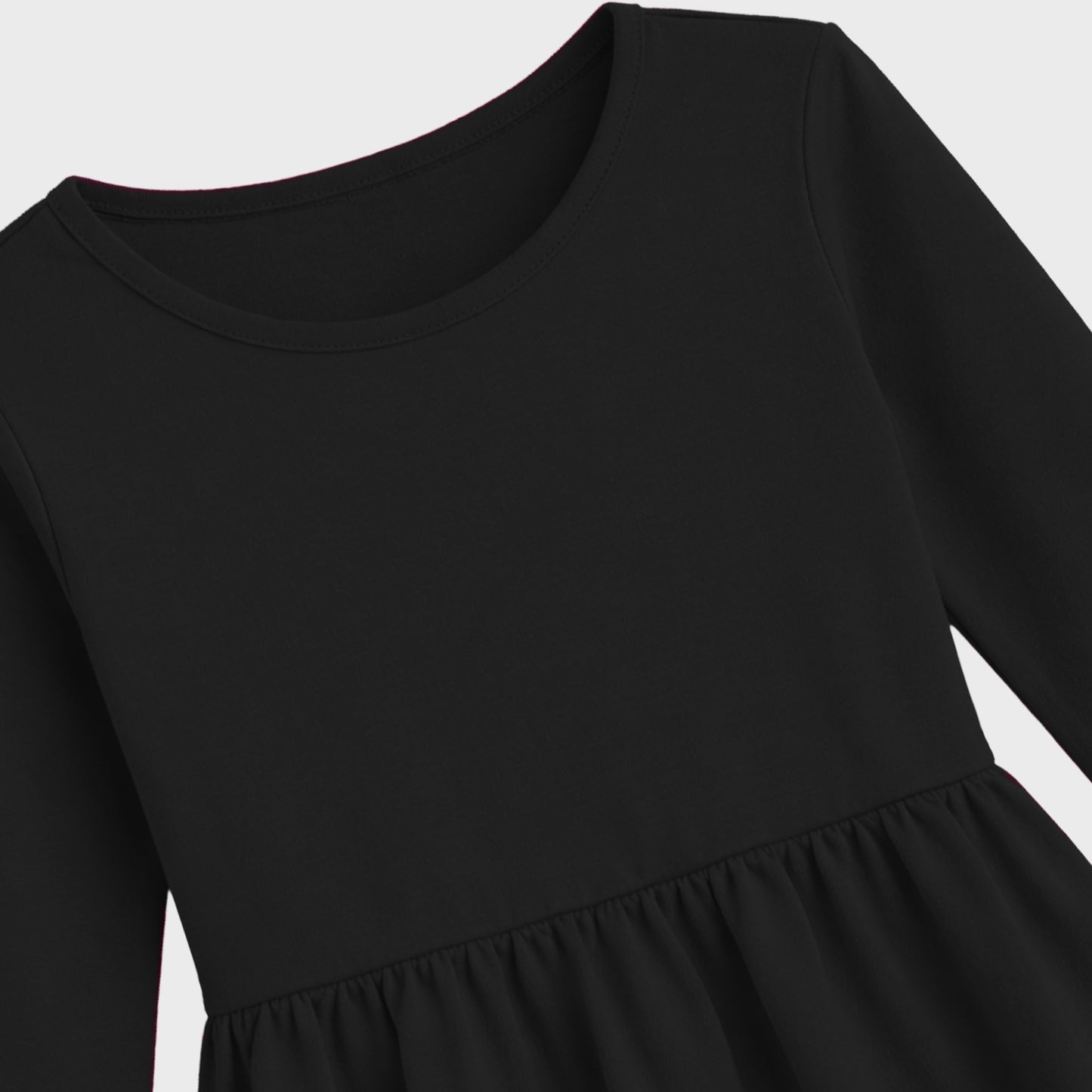 Girls Cotton Long Dress Full Sleeve, Black