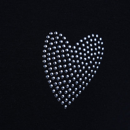 Girls Cotton Heart Printed T-Shirt - Black