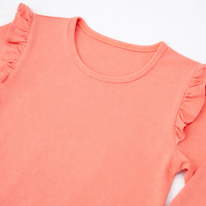 CharmnCherish Girls' Cotton Frill T-Shirt - Coral (Pack of 1) - close-up detail