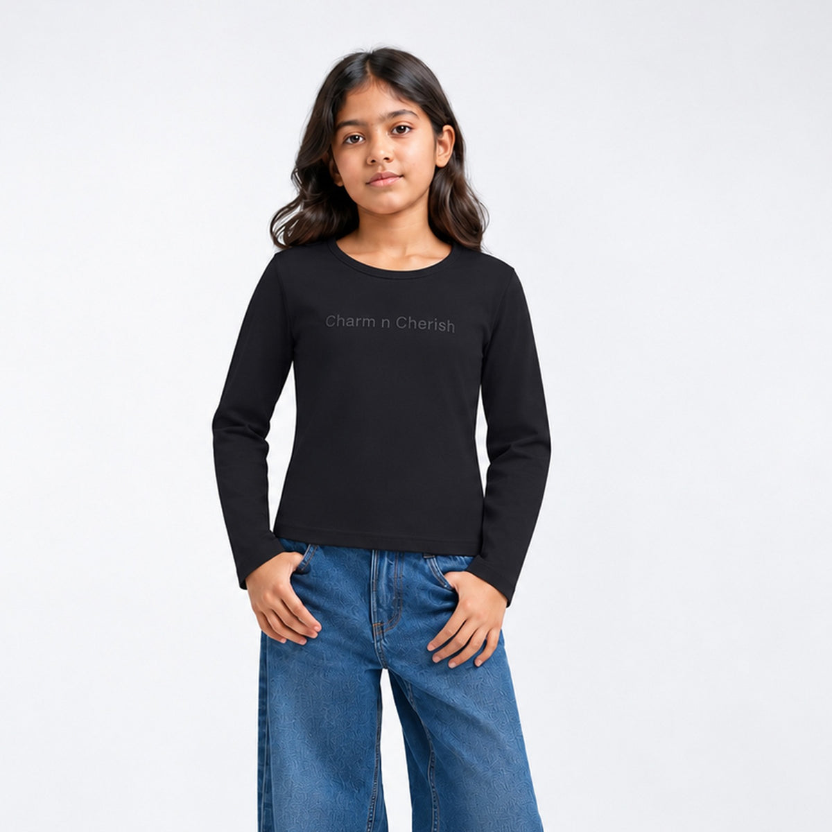 Girls Cotton Printed T-Shirt - Black