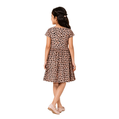 Girls Dress - Soft Breathable Everyday Knee Length Trendy Animal Print Patterned Clothes for Kids