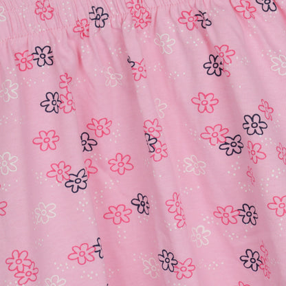Girls' Pink Floral A-Line Dress with Ruffle Sleeves - Casual Summer Cotton Frock