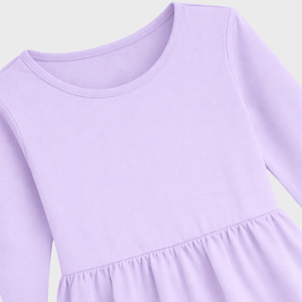 Girls Cotton Long Dress Full Sleeve, Lavender