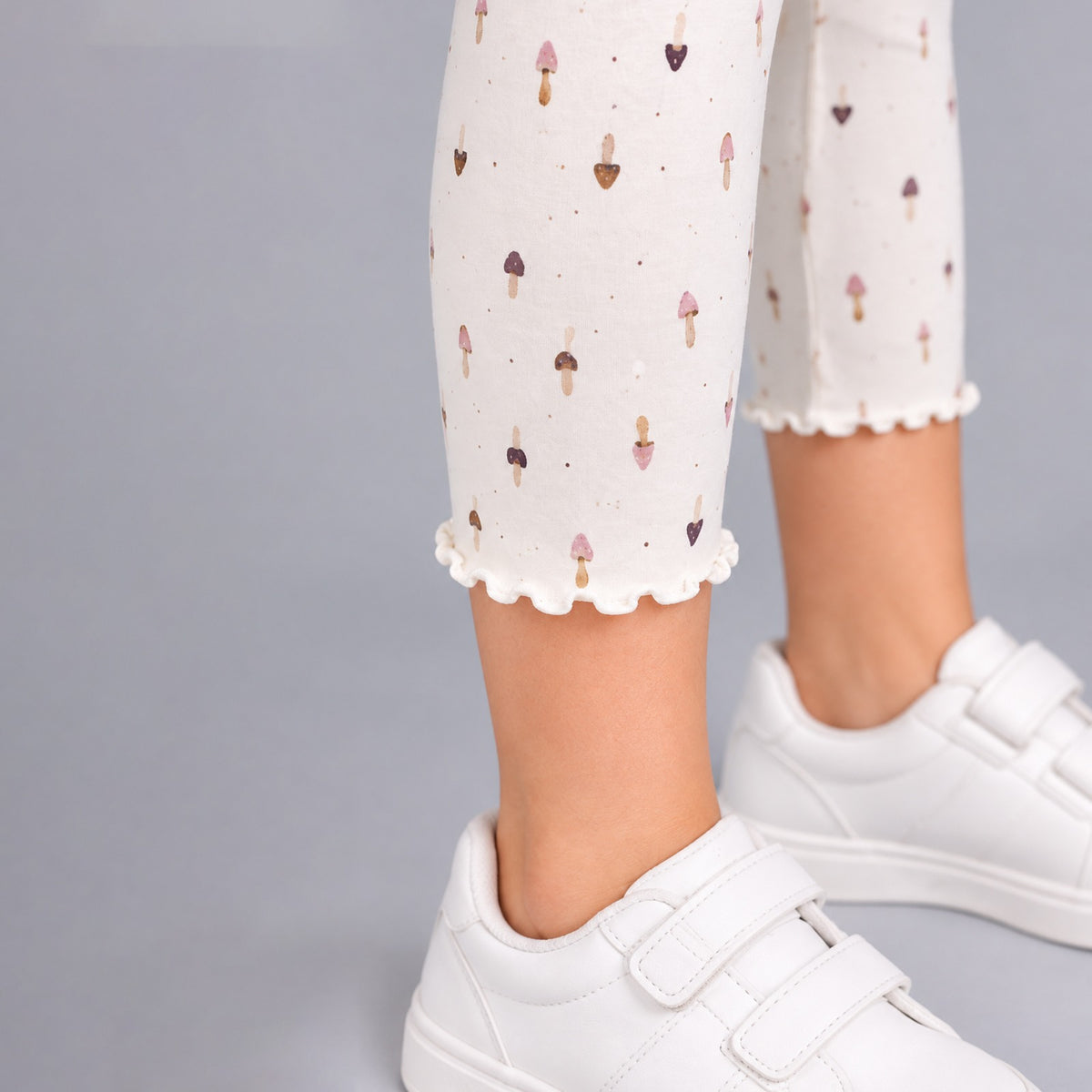 Girls' 3/4 Cotton Leggings - Gardenia AOP