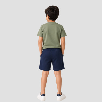 Boys Solid Cotton Casual Shorts (Pack of 2 - Navy Blue & Black) | Elastic Waistband Regular Fit Shorts with Pockets
