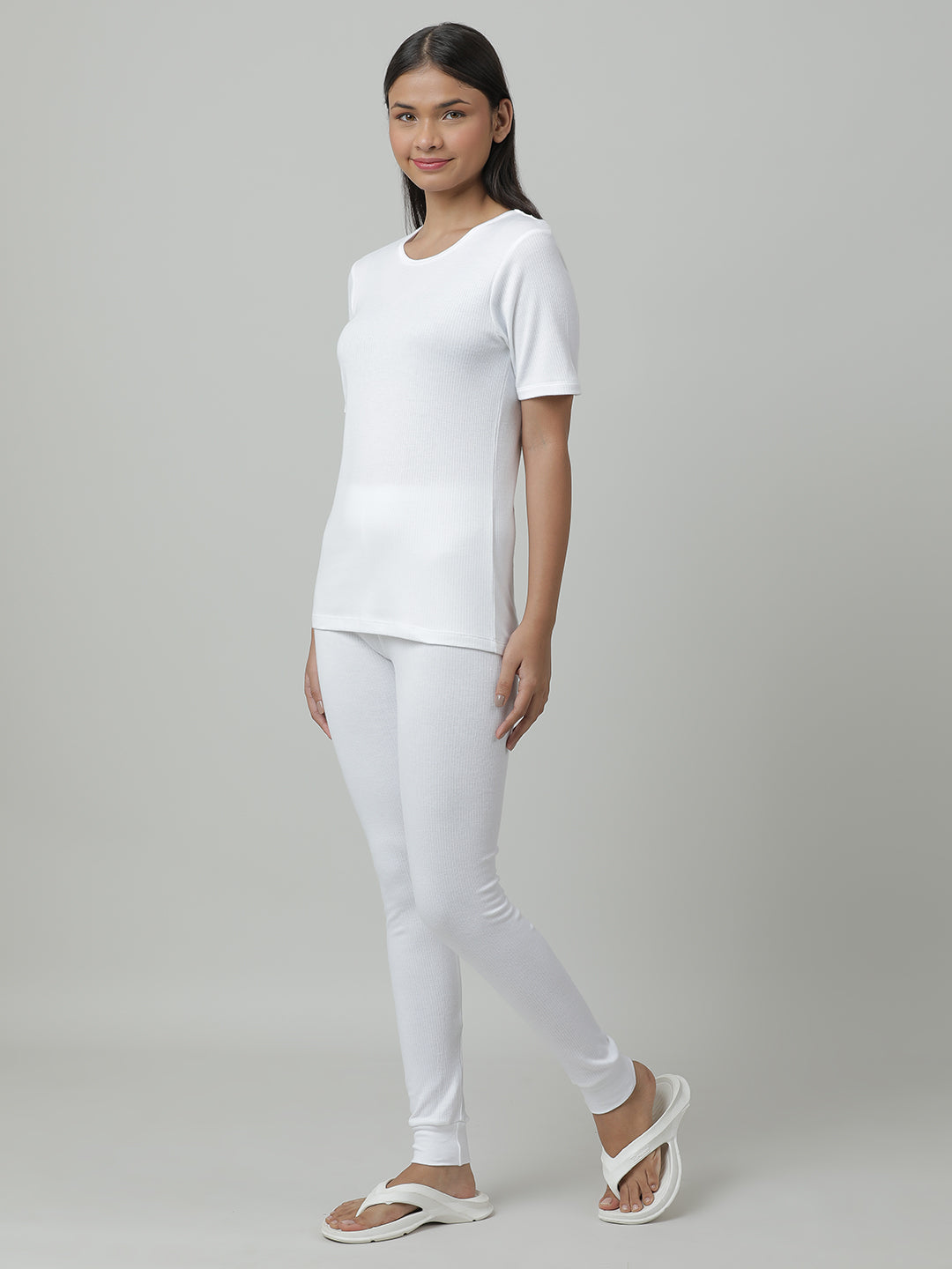 Unisex Thermal Short Sleeve Vest  & Pant Set _White.