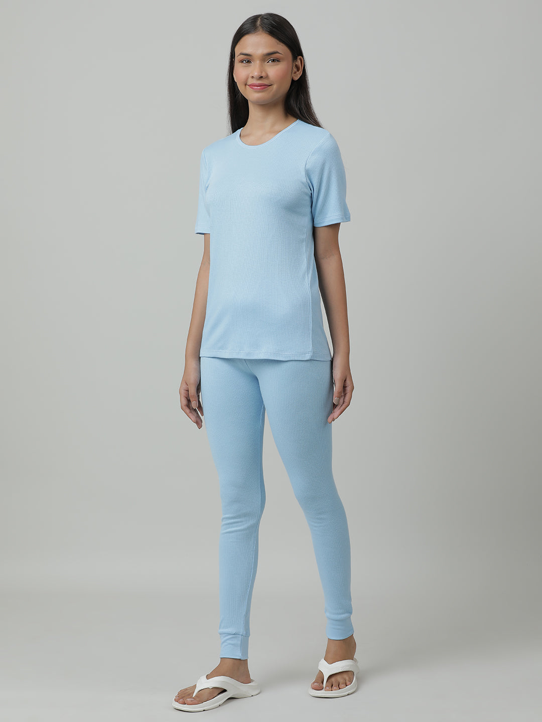 Unisex Thermal Short Sleeve Vest & Pant Set_ Blue.