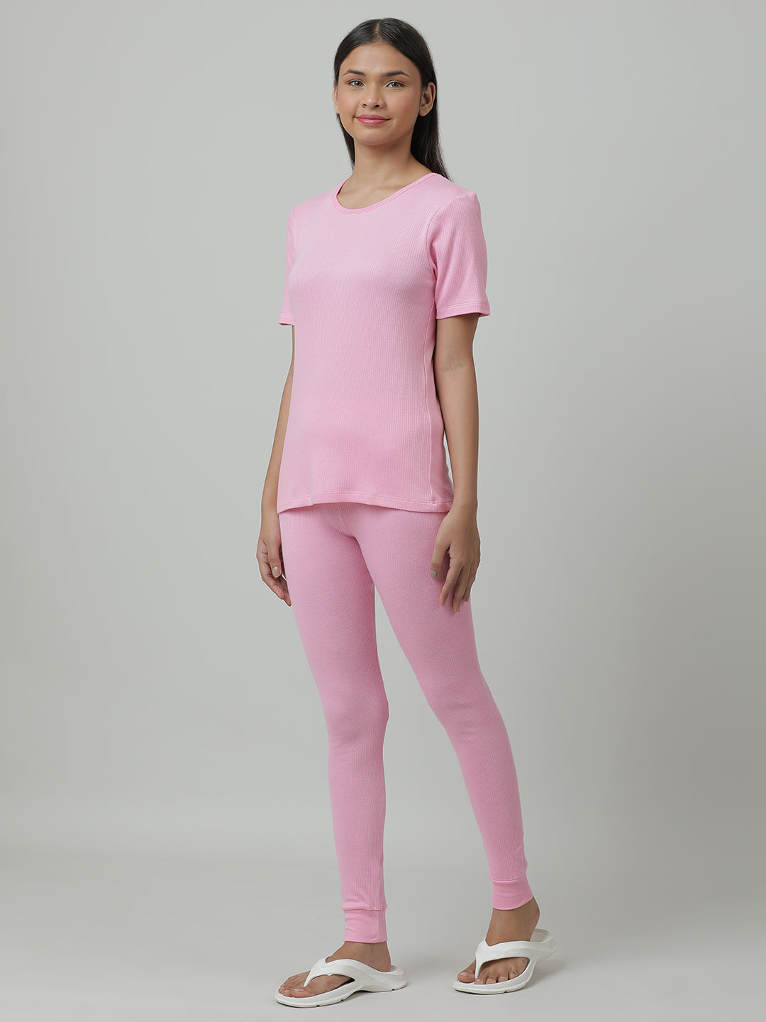 Unisex Thermal Short Sleeve Vest & Pant Set_ Pink.