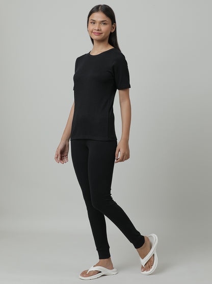 Unisex Thermal  Short Sleeve Vest & Pant Set _Black.