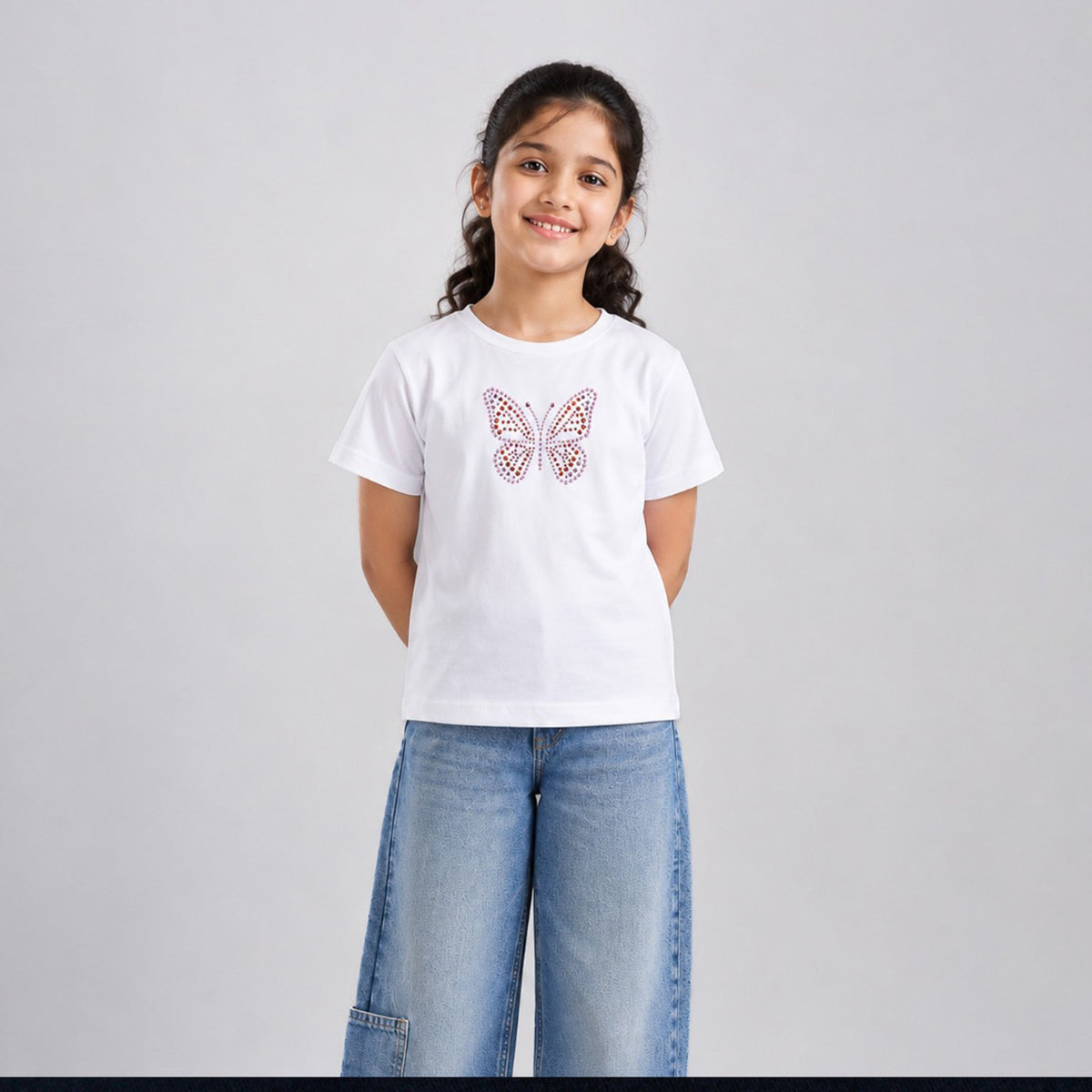 Girls' Cotton Stud Print T-Shirt