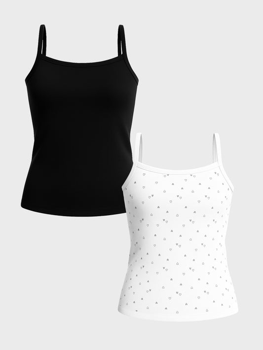 Cami Vests -Heart Print & Solid color Pack Of 2