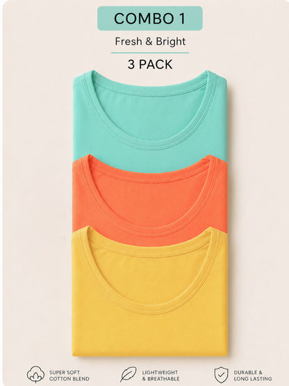 Girls Cotton Short Sleeve T-Shirt - Pack of 3