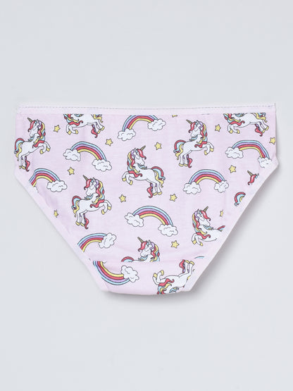 Girls Brief - Unicorn All Over Print & Solid Multicolor Brief Pack of 6.