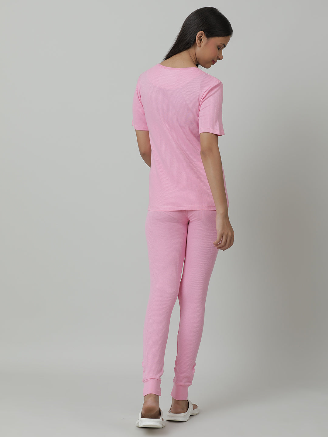 Unisex Thermal Short Sleeve Vest & Pant Set_ Pink.