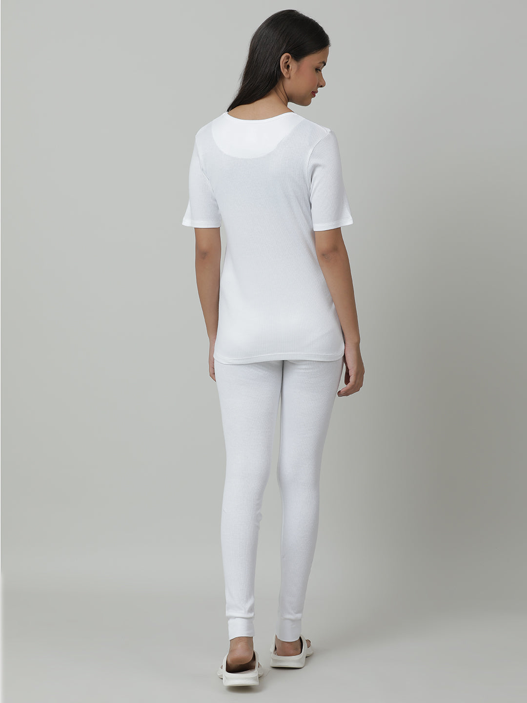 Unisex Thermal Short Sleeve Vest  & Pant Set _White.