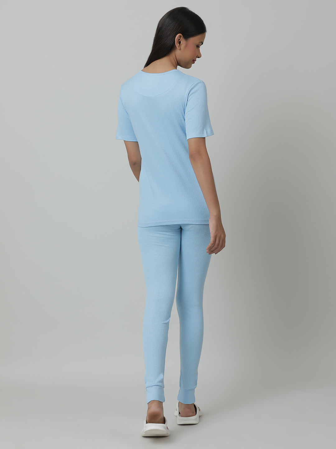 Unisex Thermal Short Sleeve Vest & Pant Set_ Blue.