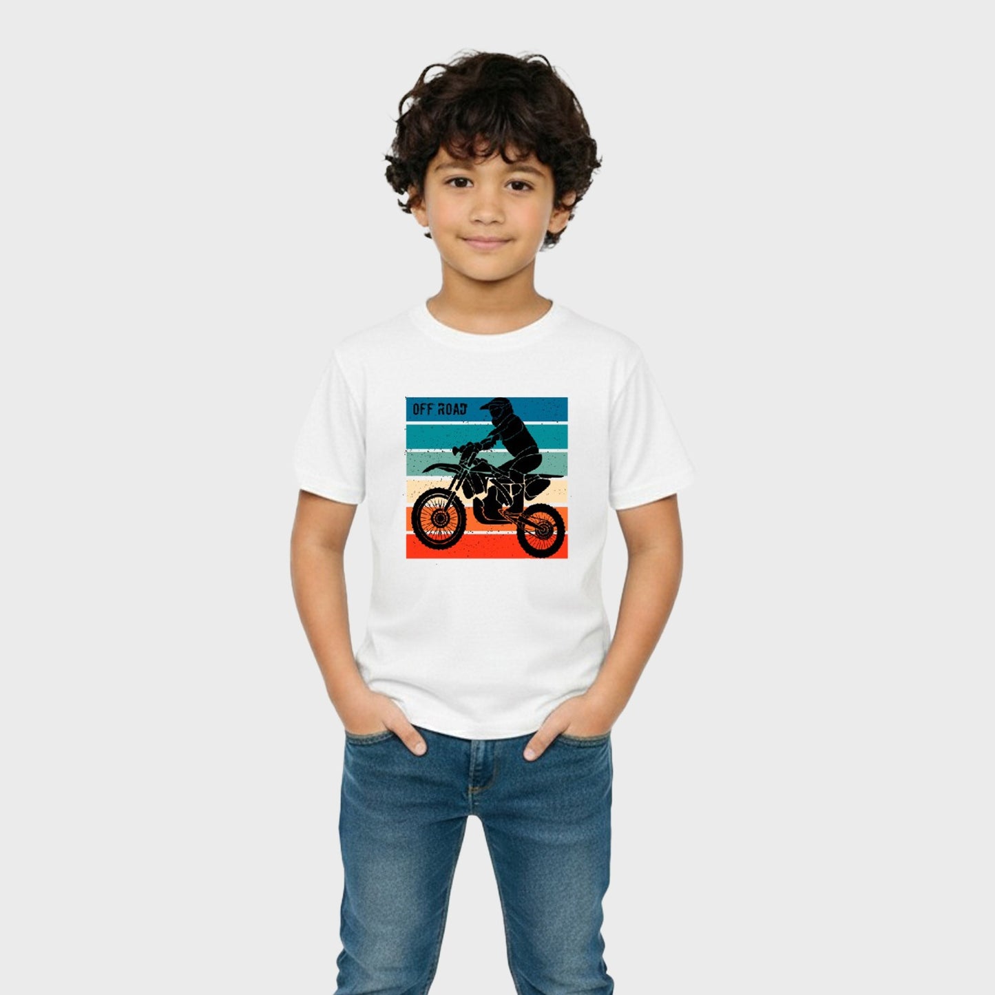 CharmnCherish Kids' Cotton T-Shirt - Off Road Print - White (Pack of 1)