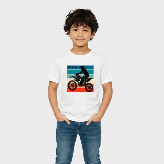 CharmnCherish Kids' Cotton T-Shirt - Off Road Print - White (Pack of 1)
