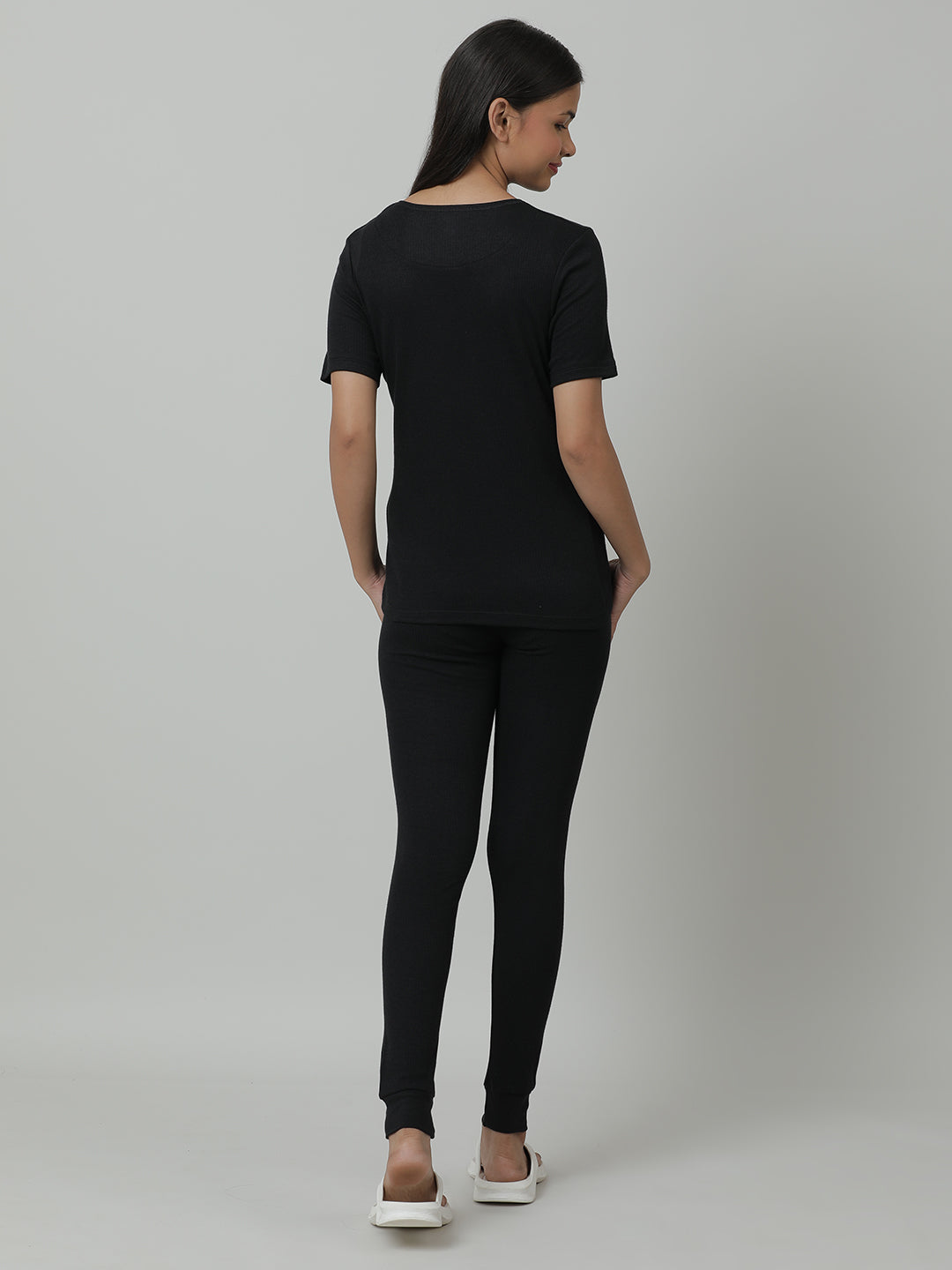 Unisex Thermal  Short Sleeve Vest & Pant Set _Black.