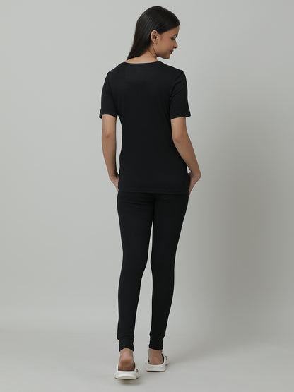 Unisex Thermal  Short Sleeve Vest & Pant Set _Black.