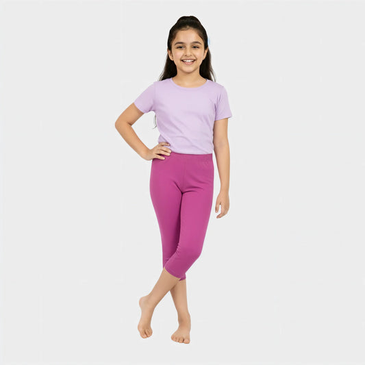CharmnCherish Girls' 3/4 Leggings Pack of 1_solid Dark Pink
